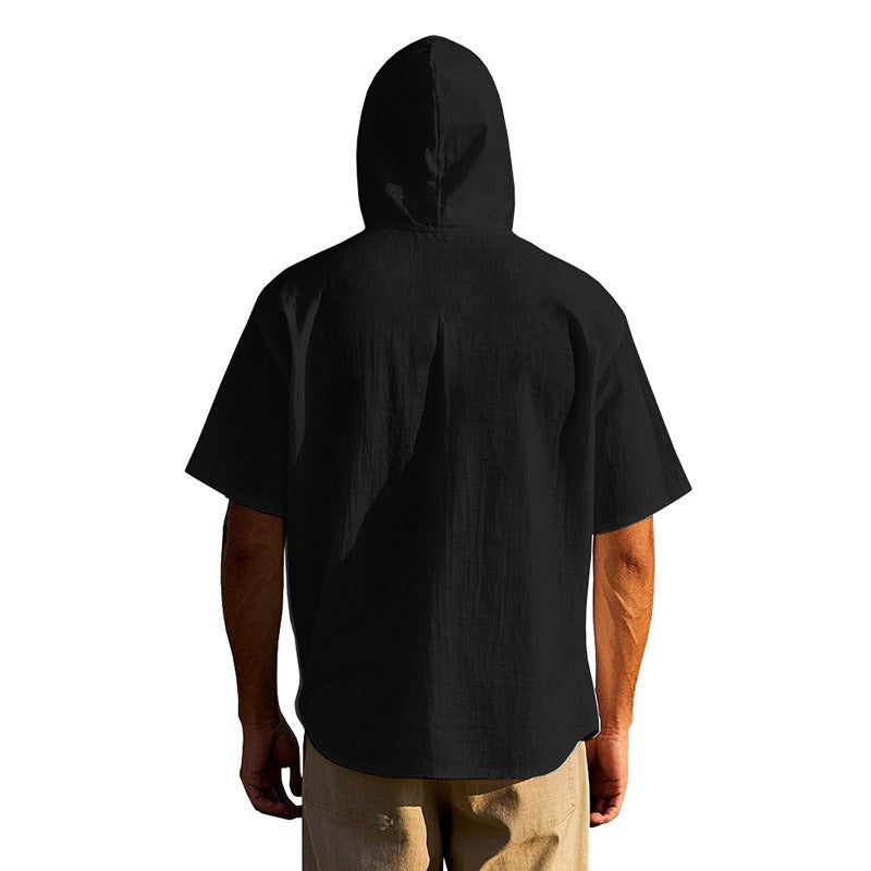 Men’s Linen Hooded Short Sleeve Shirt – Casual Loose Fit | YH-2454