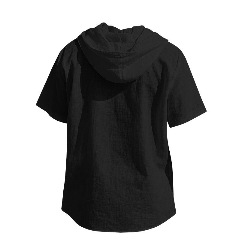 Men’s Linen Hooded Short Sleeve Shirt – Casual Loose Fit | YH-2454