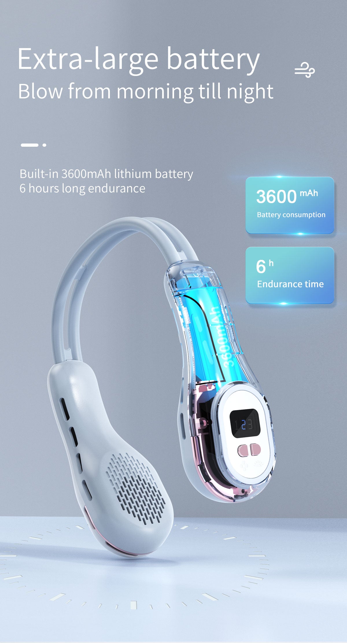 Ventilatore da collo estivo indossabile a mani libere senza pale Ventilatori di raffreddamento LED Luce colorata 3 velocità Regolazione della direzione del vento a 360° Aria condizionata portatile ricaricabile | S57