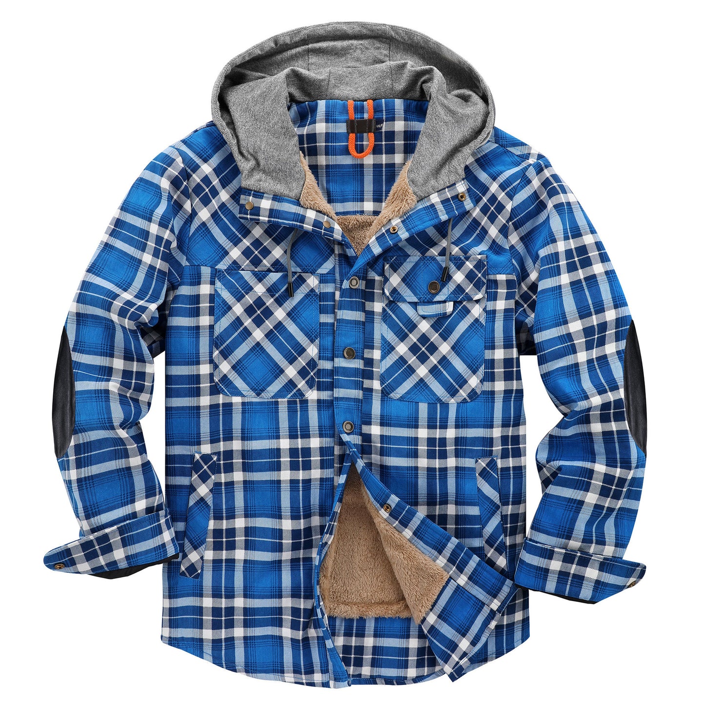 Top Quality Men's Plaid Checked Shirt Jacket Plus Size Velvet Lined Windproof Warm Hooded Cotton Coat | 3252