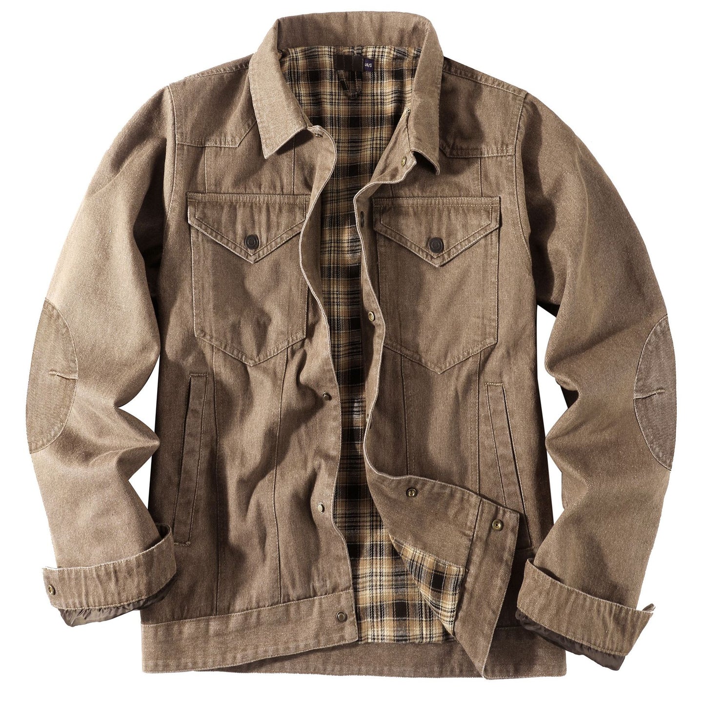 Men's Large Size Western Plaid Flannel Trucker Jacket Casual Denim Outerwear Jacket | 3270