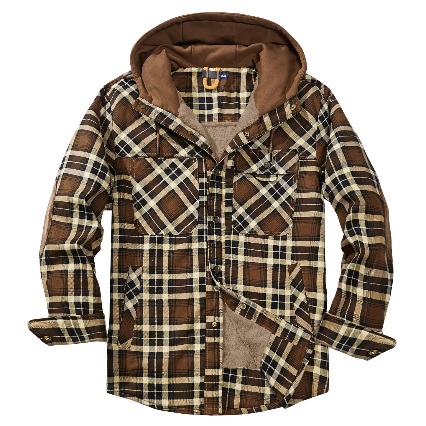 Top Quality Men's Plaid Checked Shirt Jacket Plus Size Velvet Lined Windproof Warm Hooded Cotton Coat | 3252
