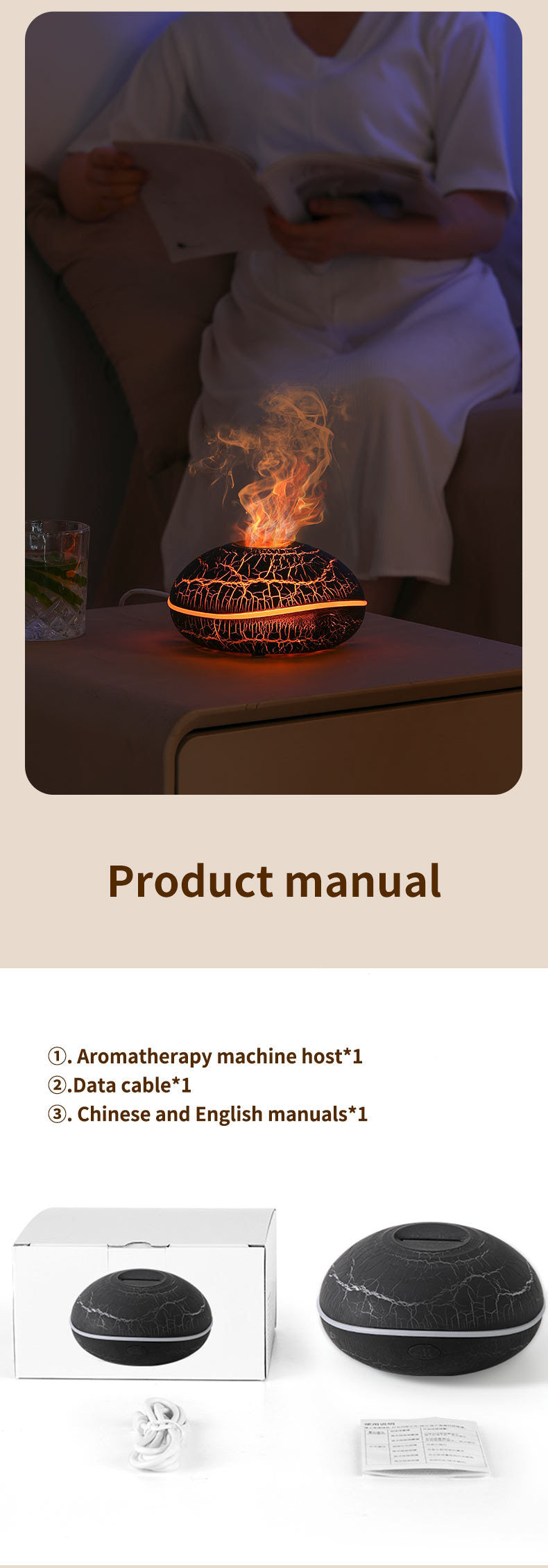 Realistic Flame Effect Aromatherapy Diffuser – 7-Color LED Humidifier USB Powered for Home, Office & Bedroom | SD13