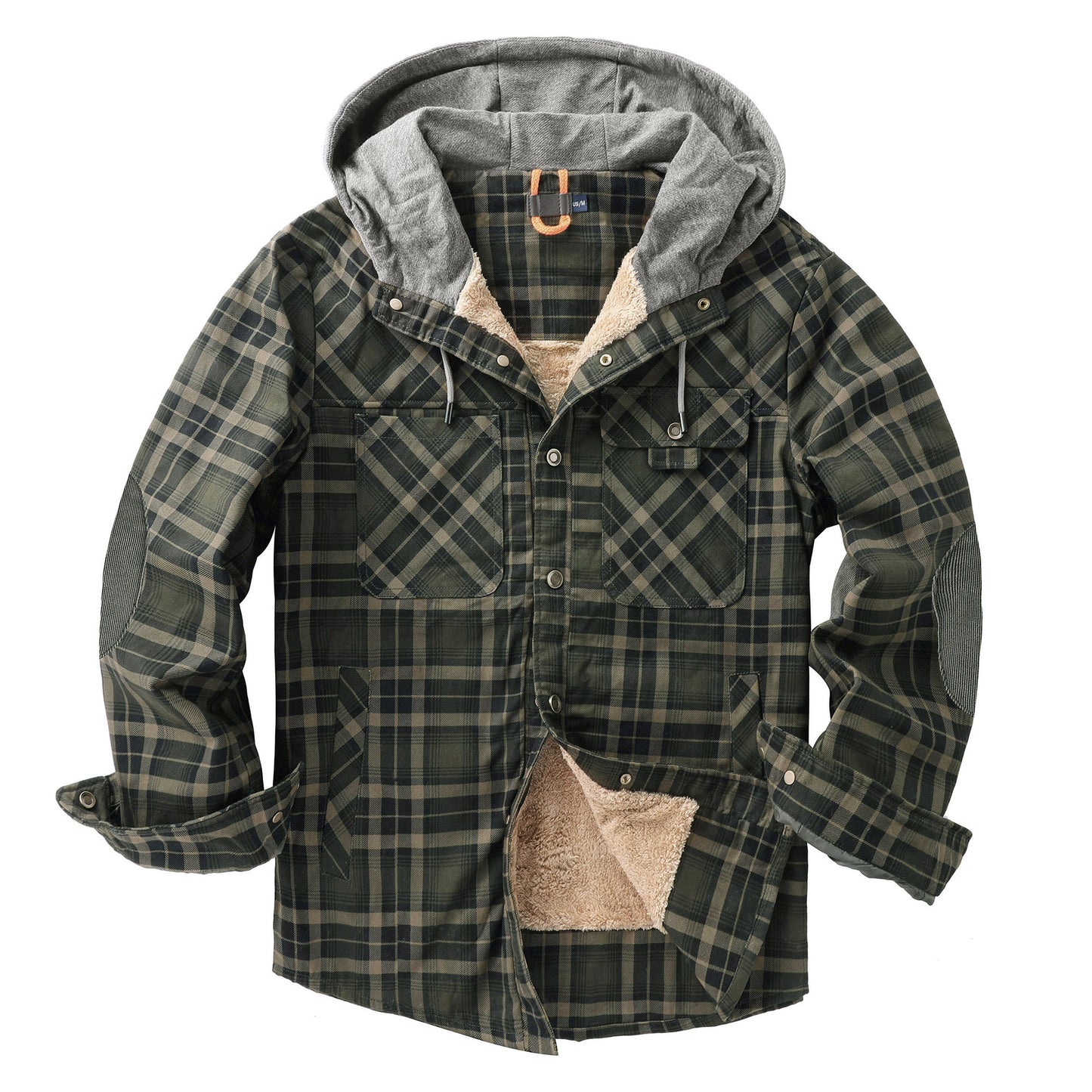 Top Quality Men's Plaid Checked Shirt Jacket Plus Size Velvet Lined Windproof Warm Hooded Cotton Coat | 3252