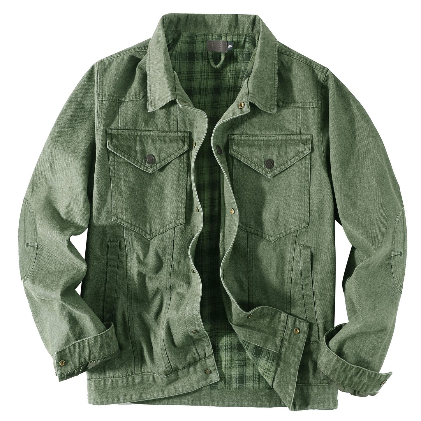 Men's Large Size Western Plaid Flannel Trucker Jacket Casual Denim Outerwear Jacket | 3270