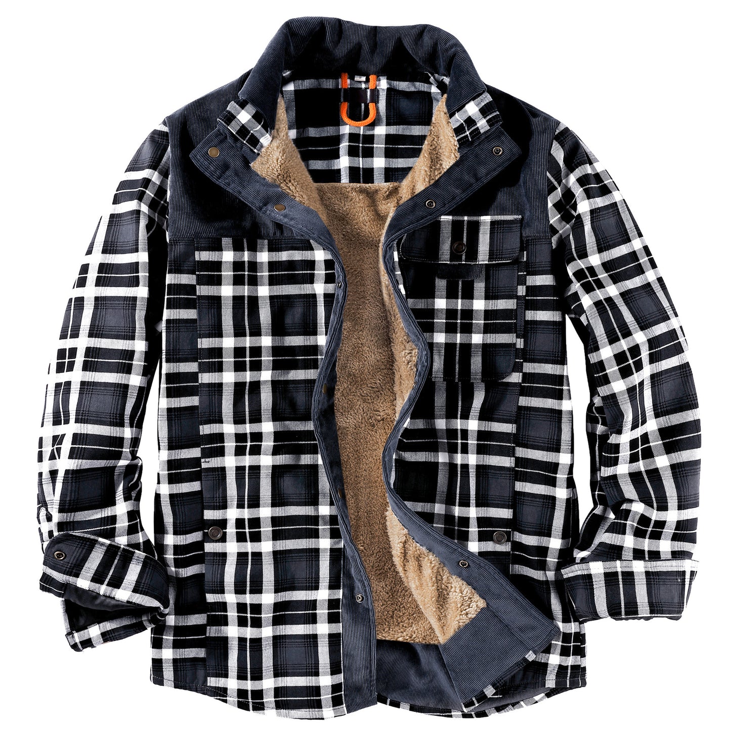 Men's Patchwork Corduroy Plaid Shirt Jacket Plus Size Velvet Lined Casual Winter Top | 3251