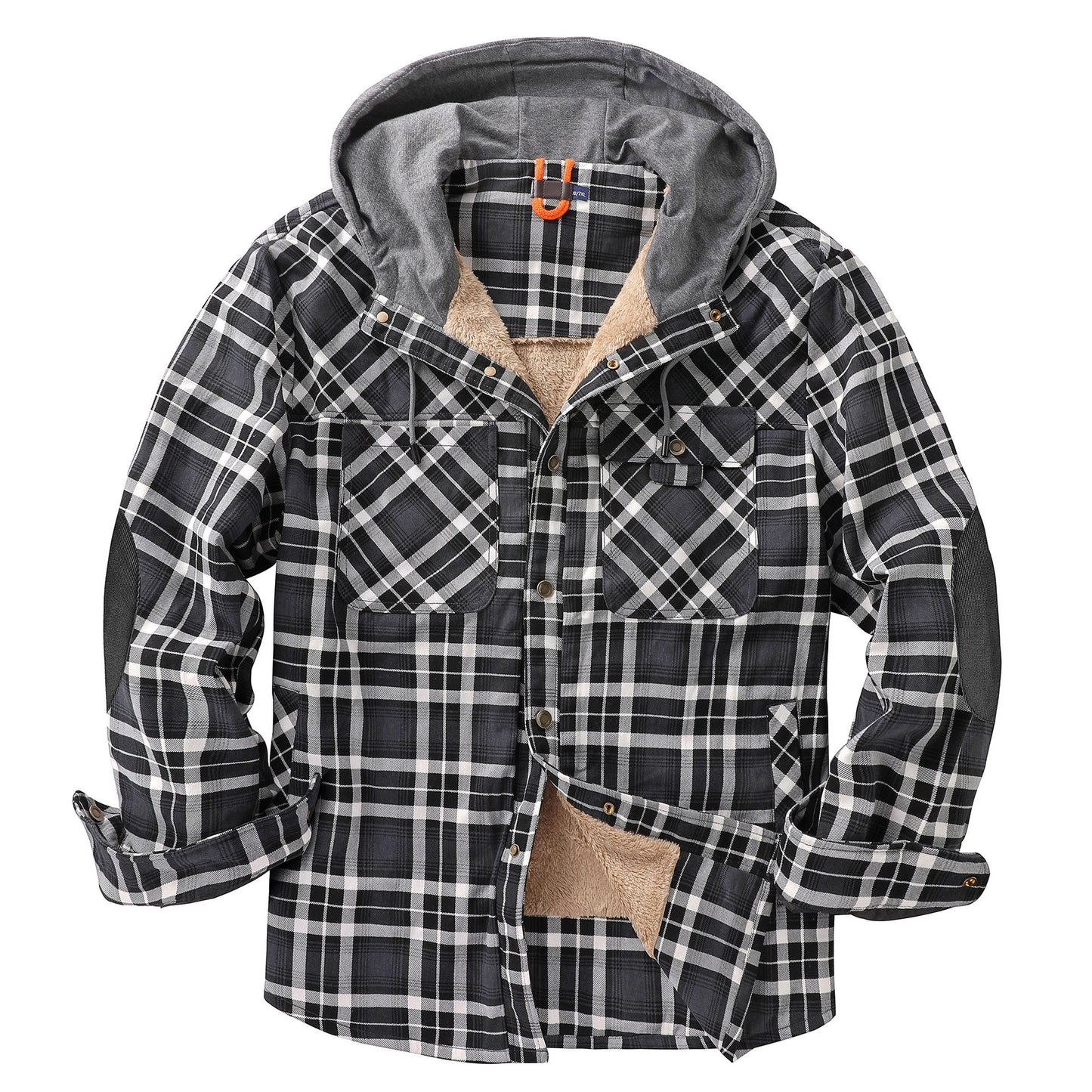 Top Quality Men's Plaid Checked Shirt Jacket Plus Size Velvet Lined Windproof Warm Hooded Cotton Coat | 3252