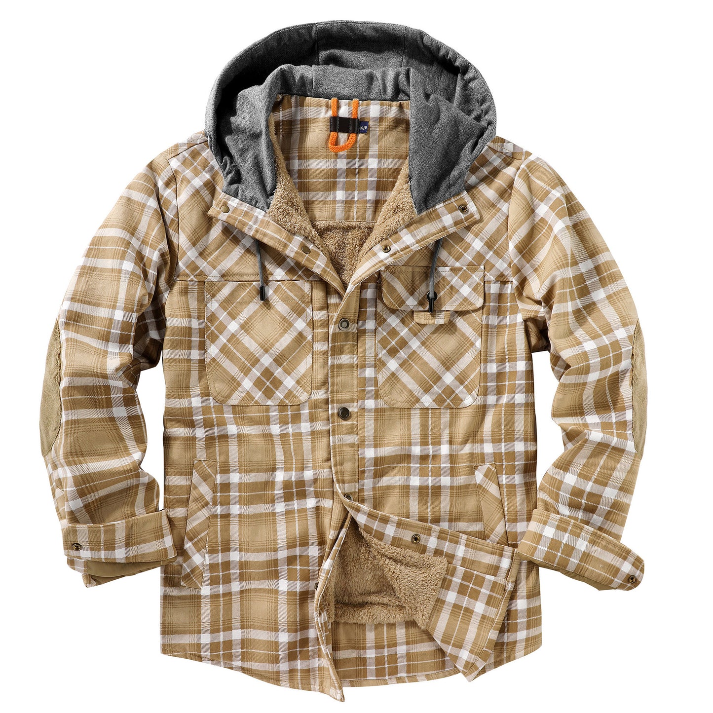Top Quality Men's Plaid Checked Shirt Jacket Plus Size Velvet Lined Windproof Warm Hooded Cotton Coat | 3252