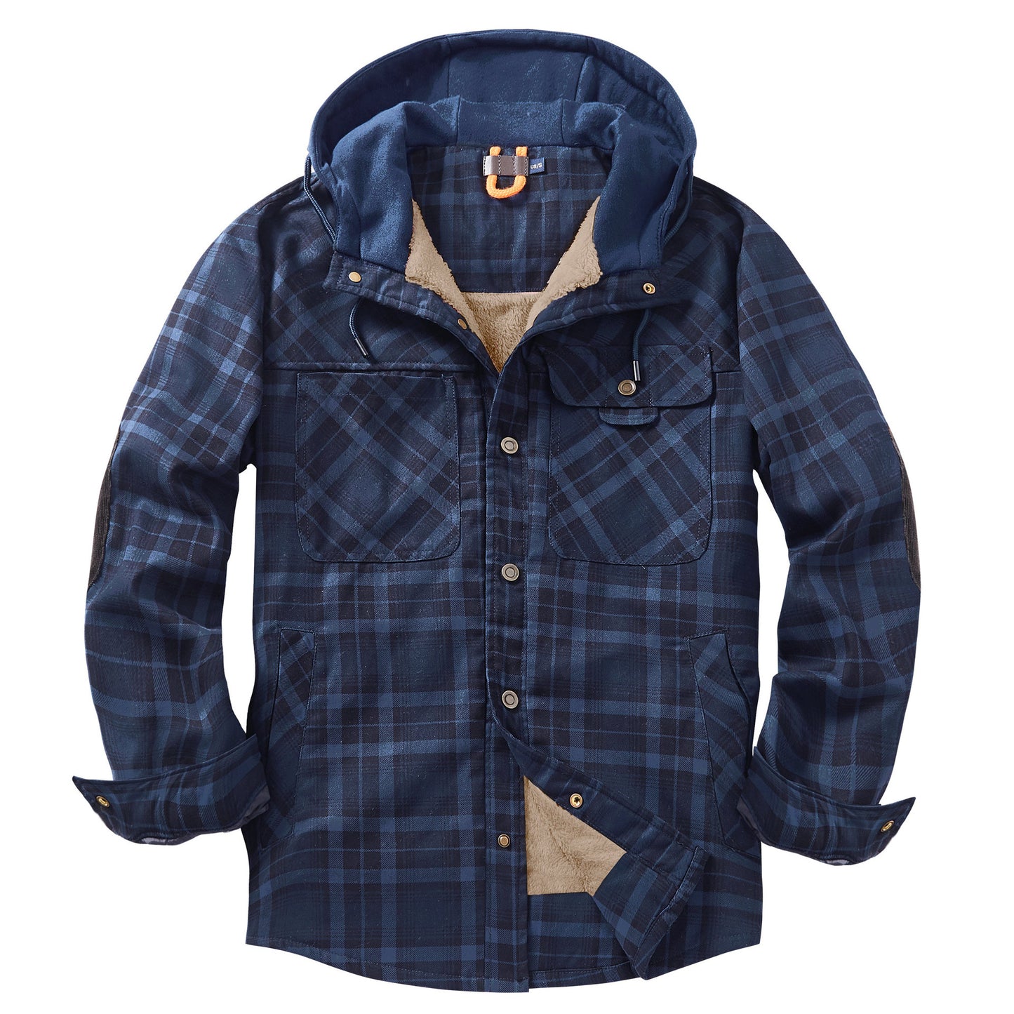 Top Quality Men's Plaid Checked Shirt Jacket Plus Size Velvet Lined Windproof Warm Hooded Cotton Coat | 3252