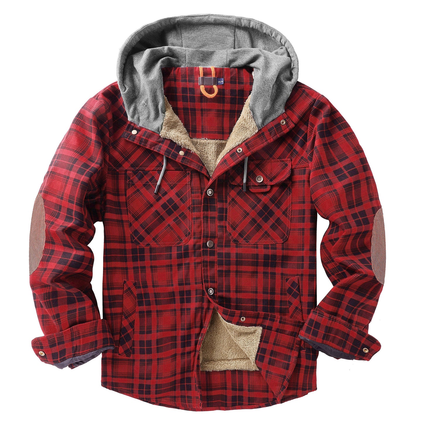 Top Quality Men's Plaid Checked Shirt Jacket Plus Size Velvet Lined Windproof Warm Hooded Cotton Coat | 3252