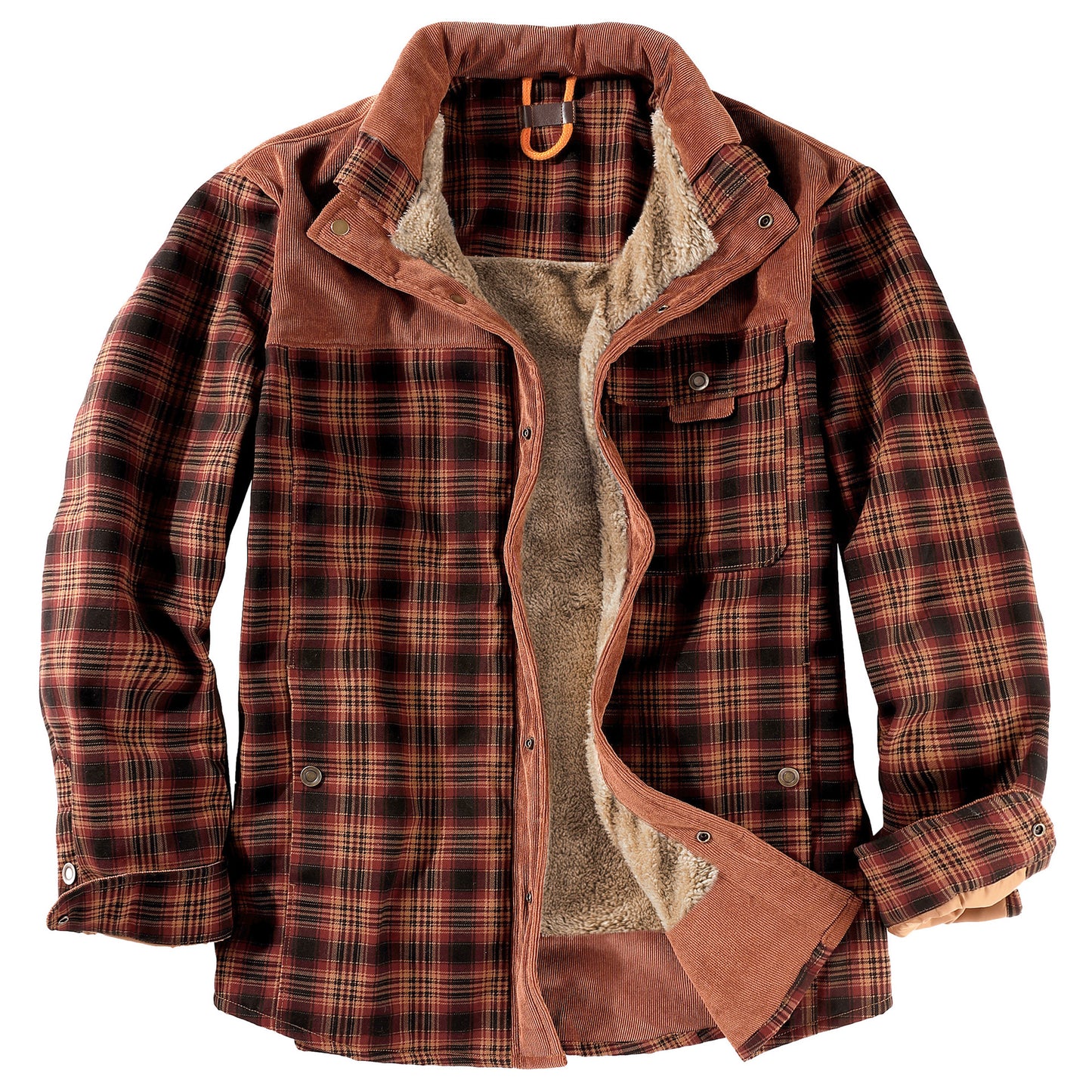 Men's Patchwork Corduroy Plaid Shirt Jacket Plus Size Velvet Lined Casual Winter Top | 3251
