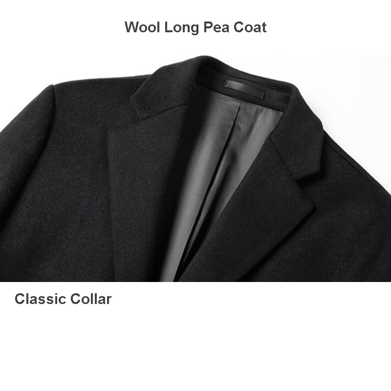 Cappotto lungo da uomo in lana di prima qualità, vestibilità slim, trench | xz5903