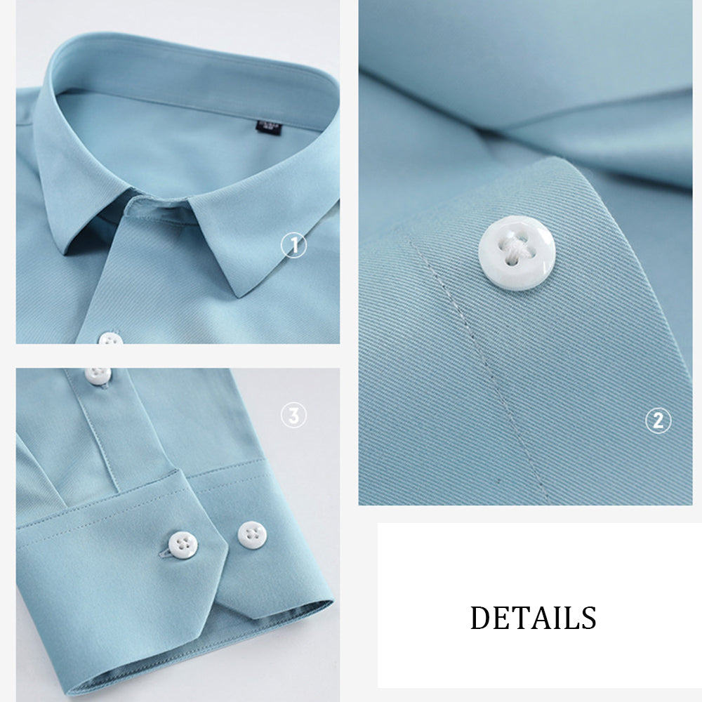 Men's Spring Bamboo Fibre Solid Slim Fit Long Button Up Shirts | ZXW1