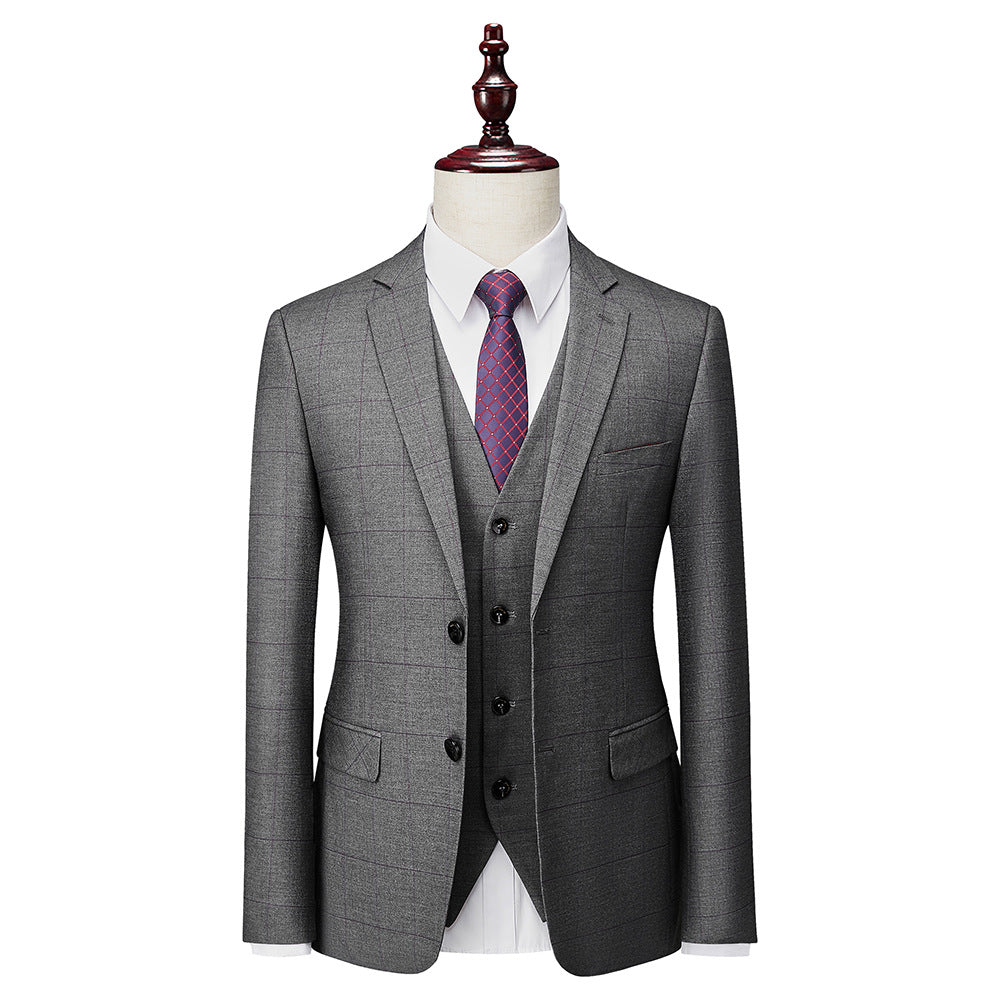 Abito da uomo a quadri slim fit 3 pezzi con un bottone, abito da cerimonia, blazer, smoking, gilet e pantaloni | 1727