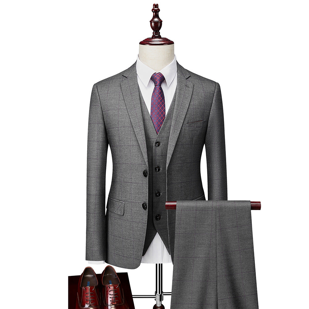 Abito da uomo a quadri slim fit 3 pezzi con un bottone, abito da cerimonia, blazer, smoking, gilet e pantaloni | 1727