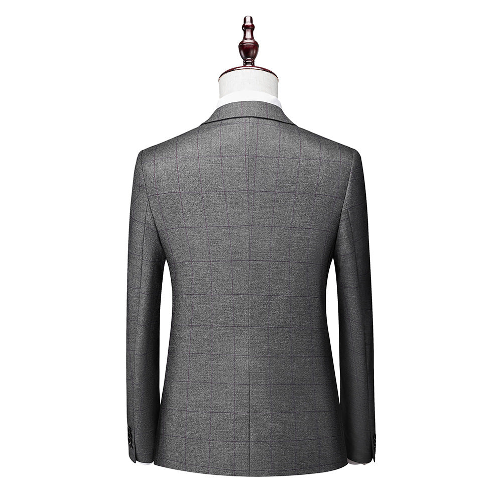 Abito da uomo a quadri slim fit 3 pezzi con un bottone, abito da cerimonia, blazer, smoking, gilet e pantaloni | 1727