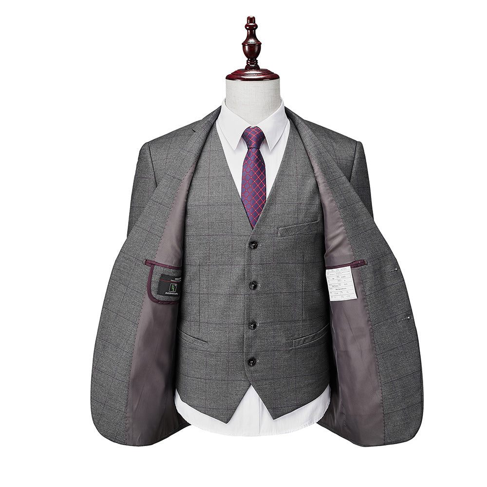 Abito da uomo a quadri slim fit 3 pezzi con un bottone, abito da cerimonia, blazer, smoking, gilet e pantaloni | 1727