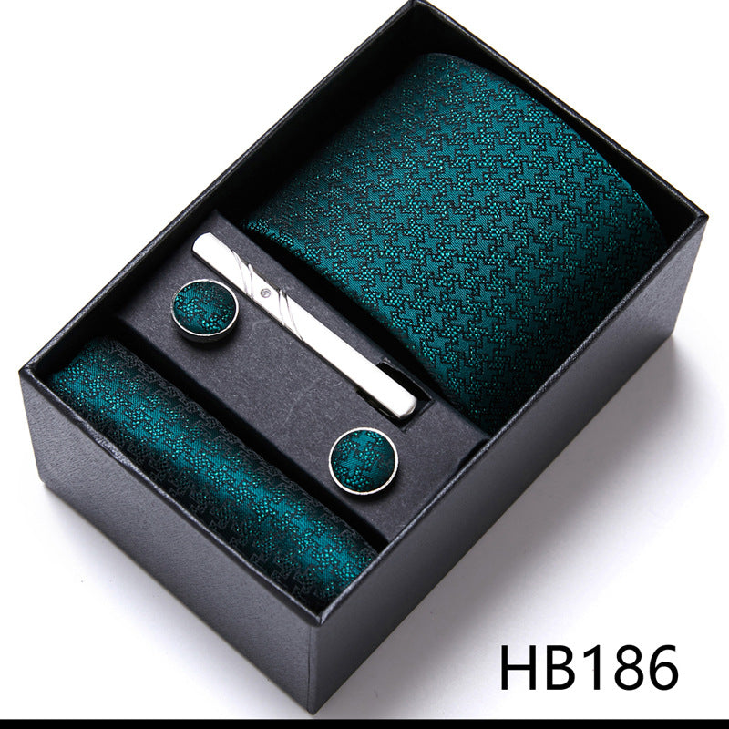 Collezione di cravatte da uomo firmate, elegante scatola regalo con fermacravatta, fazzoletto e gemelli | 166-201