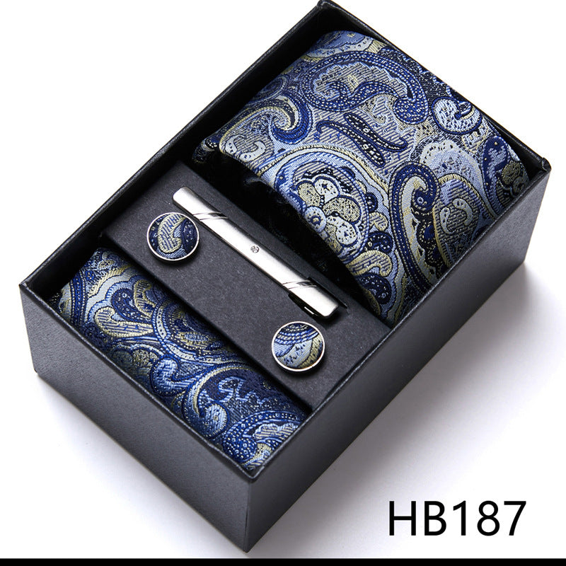Collezione di cravatte da uomo firmate, elegante scatola regalo con fermacravatta, fazzoletto e gemelli | 166-201