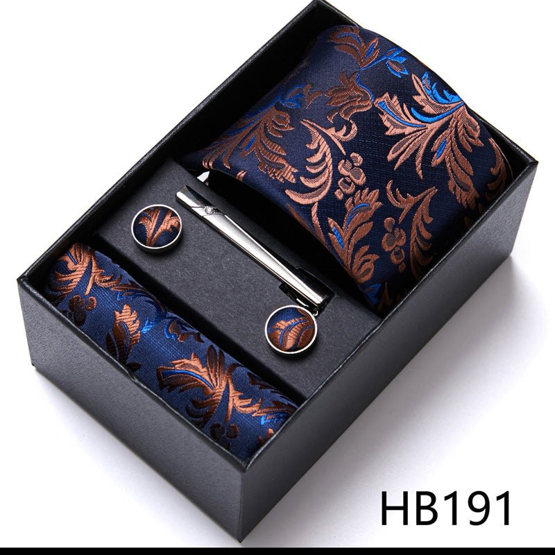 Collezione di cravatte da uomo firmate, elegante scatola regalo con fermacravatta, fazzoletto e gemelli | 166-201