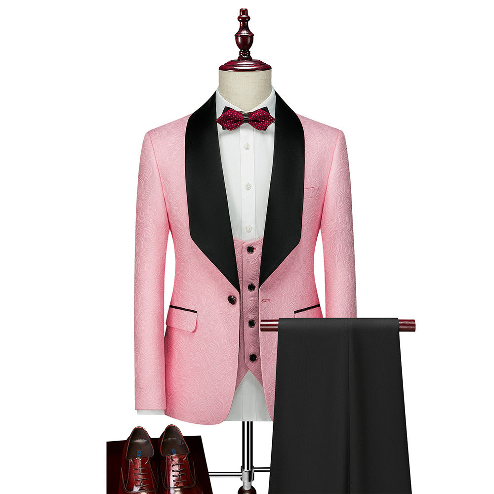 Abito da uomo in 3 pezzi con motivo floreale in rilievo, vestibilità slim fit, smoking jacquard con un bottone, blazer con revers a scialle Paisley | 1931