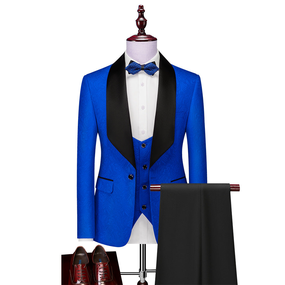 Abito da uomo in 3 pezzi con motivo floreale in rilievo, vestibilità slim fit, smoking jacquard con un bottone, blazer con revers a scialle Paisley | 1931