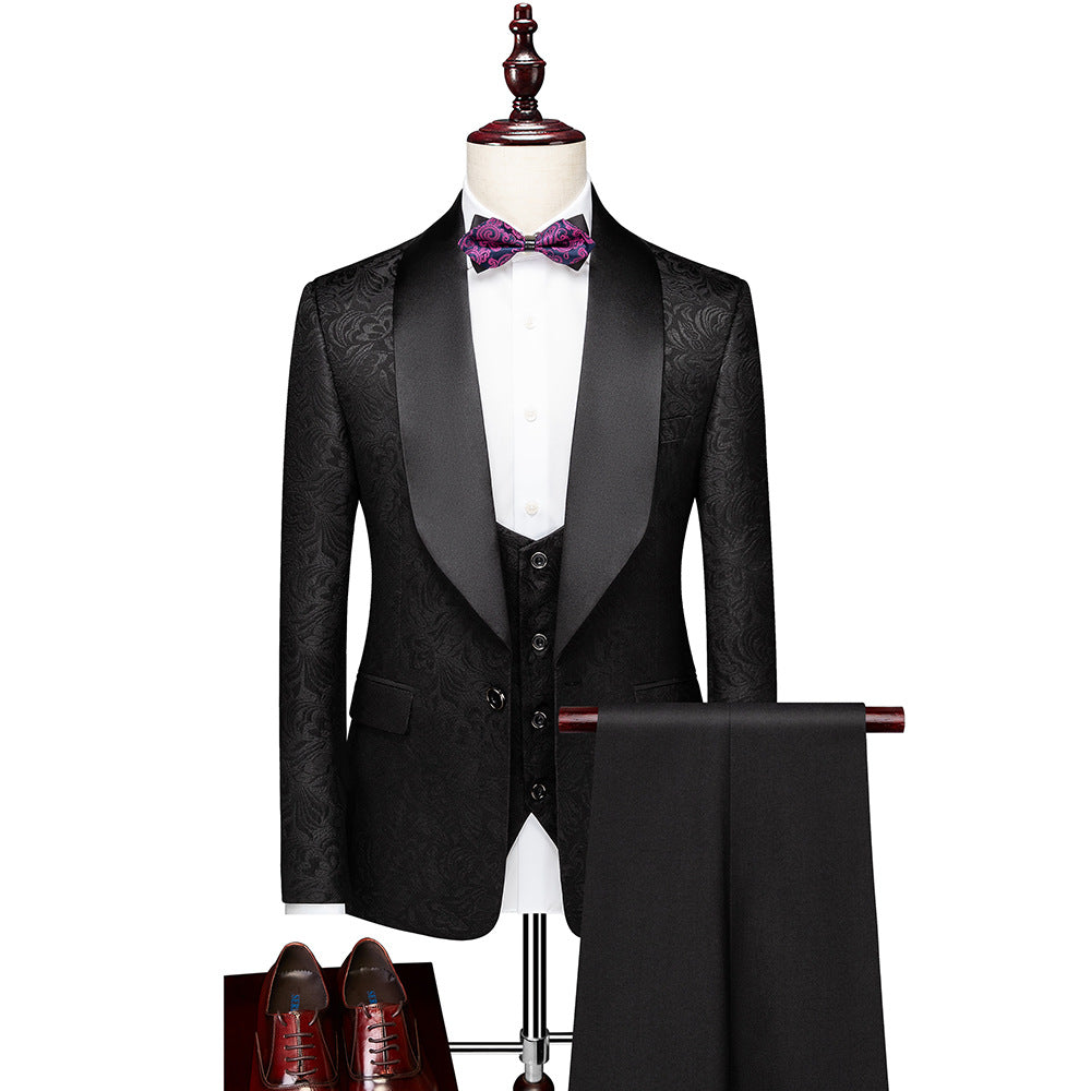 Abito da uomo in 3 pezzi con motivo floreale in rilievo, vestibilità slim fit, smoking jacquard con un bottone, blazer con revers a scialle Paisley | 1931