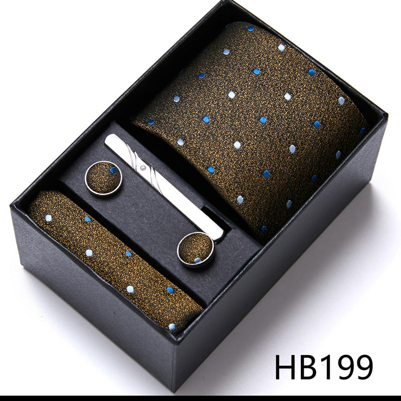 Collezione di cravatte da uomo firmate, elegante scatola regalo con fermacravatta, fazzoletto e gemelli | 166-201