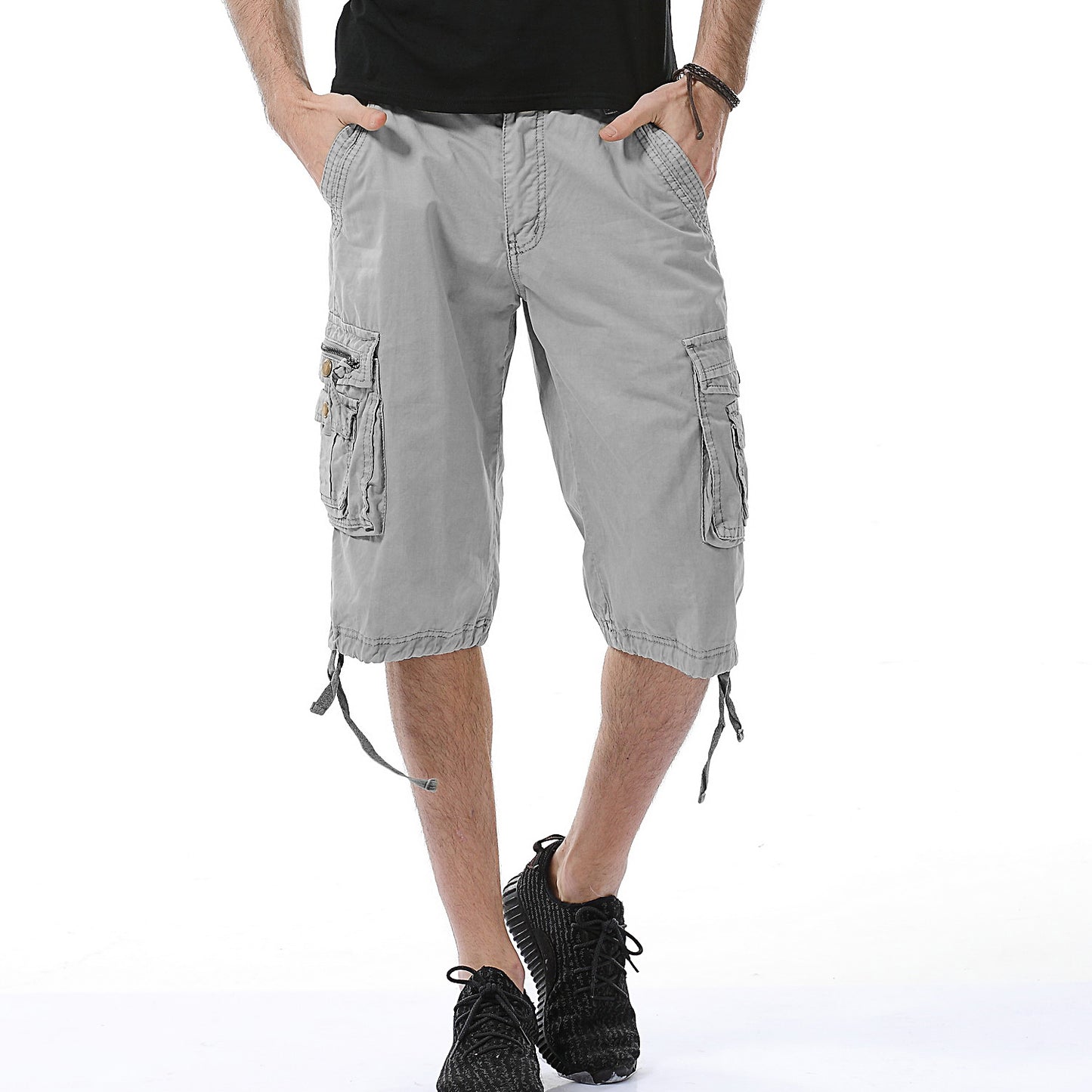 Pantaloncini cargo multitasche versatili in twill da uomo-A082