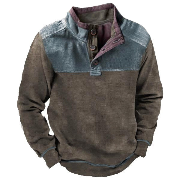 Sweat-shirt à col montant Henley pour homme avec drapeau américain | 9DMQ