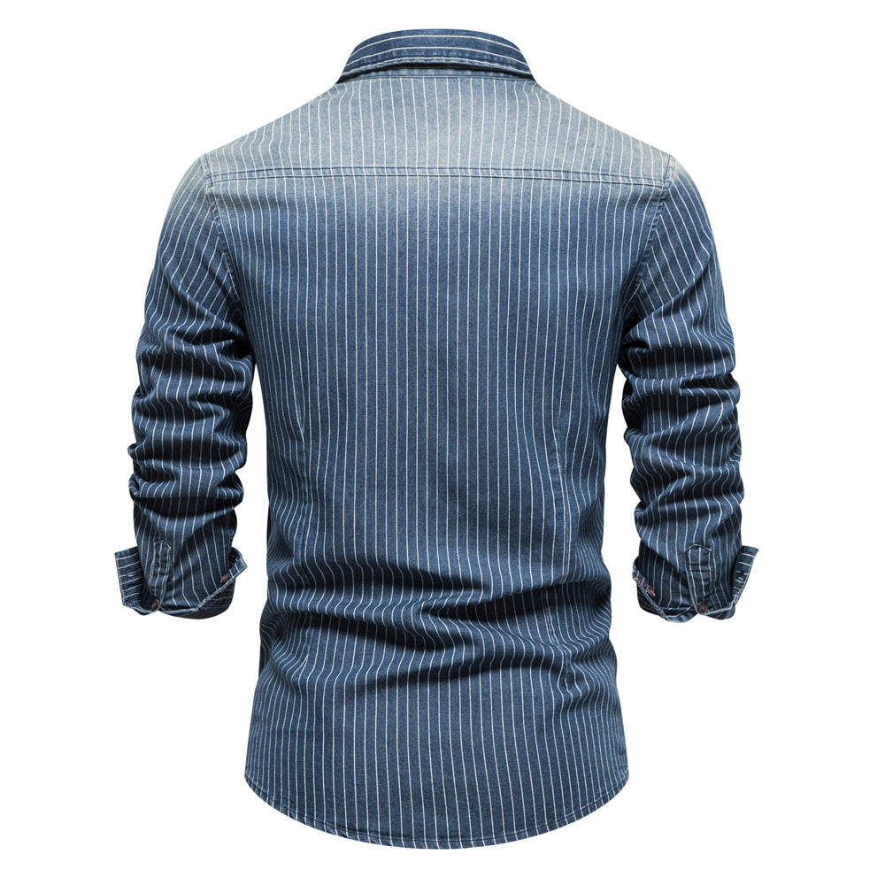 Chemises décontractées à manches longues en denim à rayures pour hommes | 6015