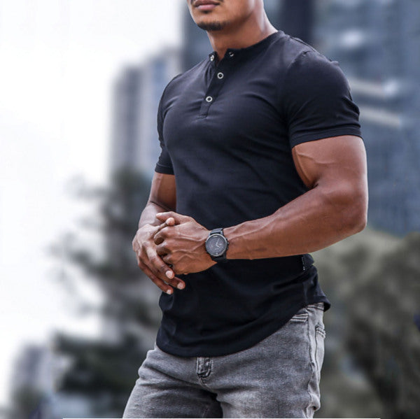 T-shirt slim extensible Henley printemps/été pour homme | K5E5