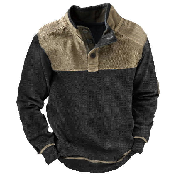 Sweat-shirt à col montant Henley pour homme avec drapeau américain | 9DMQ