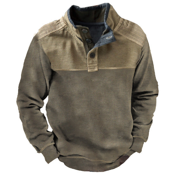 Sweat-shirt à col montant Henley pour homme avec drapeau américain | 9DMQ