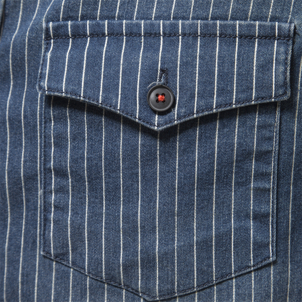 Chemises décontractées à manches longues en denim à rayures pour hommes | 6015