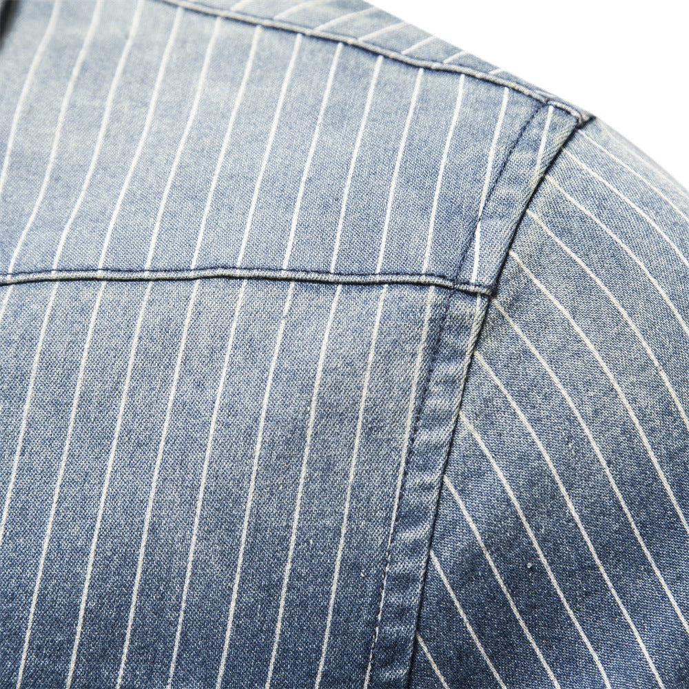 Chemises décontractées à manches longues en denim à rayures pour hommes | 6015