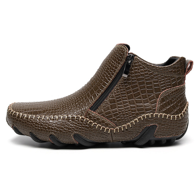 Scarpe mocassino in pelle con cerniera e motivo coccodrillo da uomo | 1813
