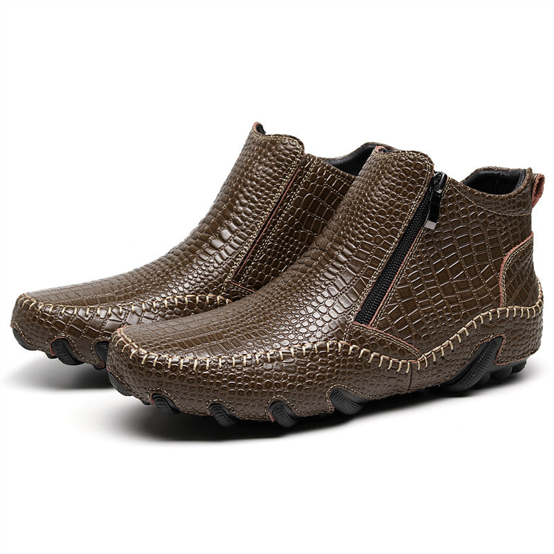 Scarpe mocassino in pelle con cerniera e motivo coccodrillo da uomo | 1813