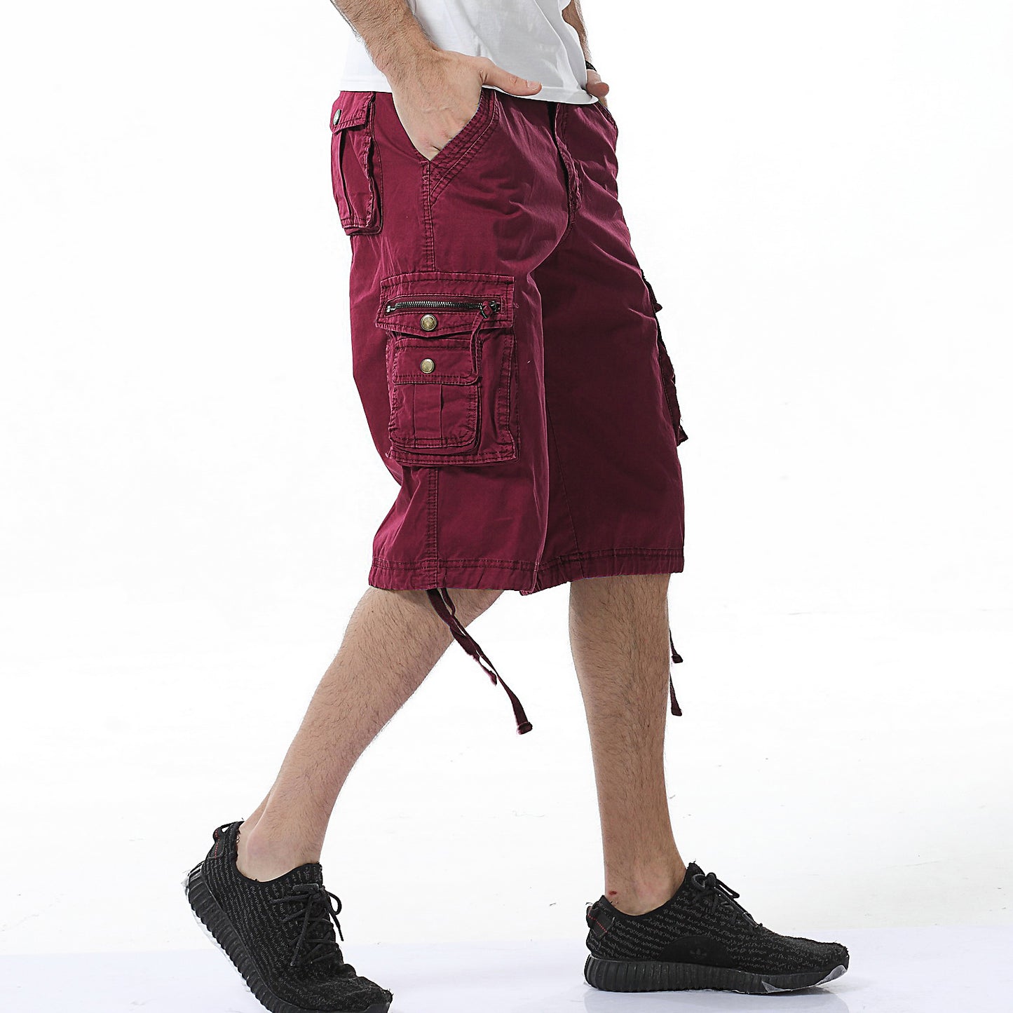 Pantaloncini cargo multitasche versatili in twill da uomo-A082