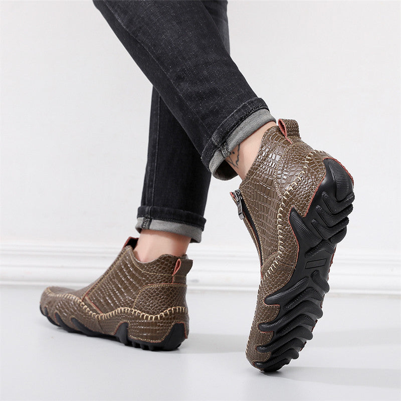 Scarpe mocassino in pelle con cerniera e motivo coccodrillo da uomo | 1813