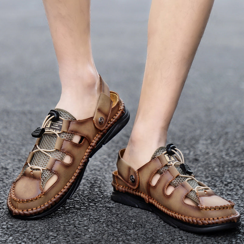 Mens Closed Toe Leather Sandals Athletic Strap Adjustable-7060