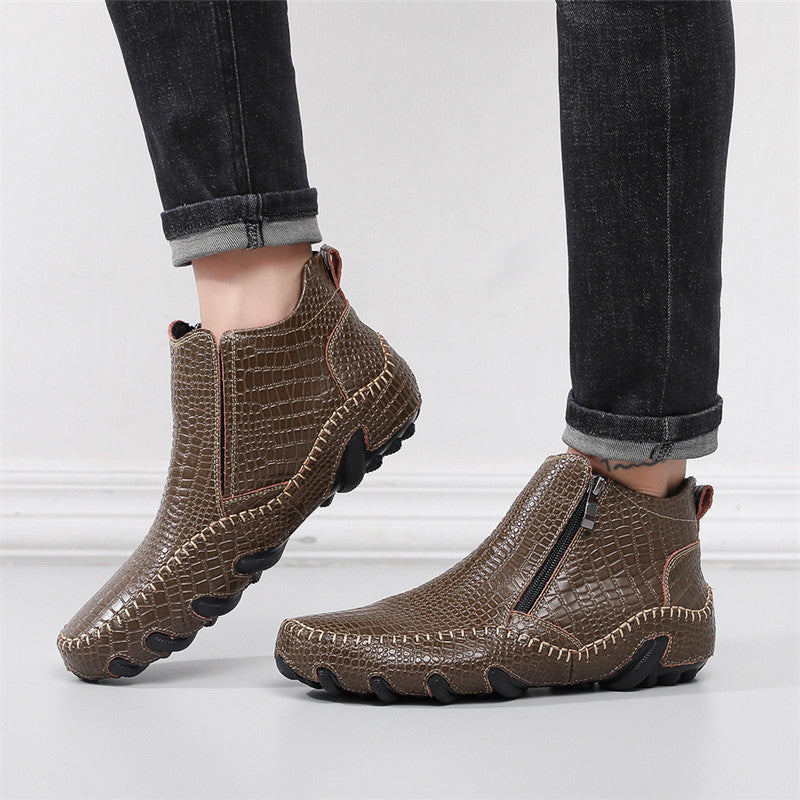 Scarpe mocassino in pelle con cerniera e motivo coccodrillo da uomo | 1813