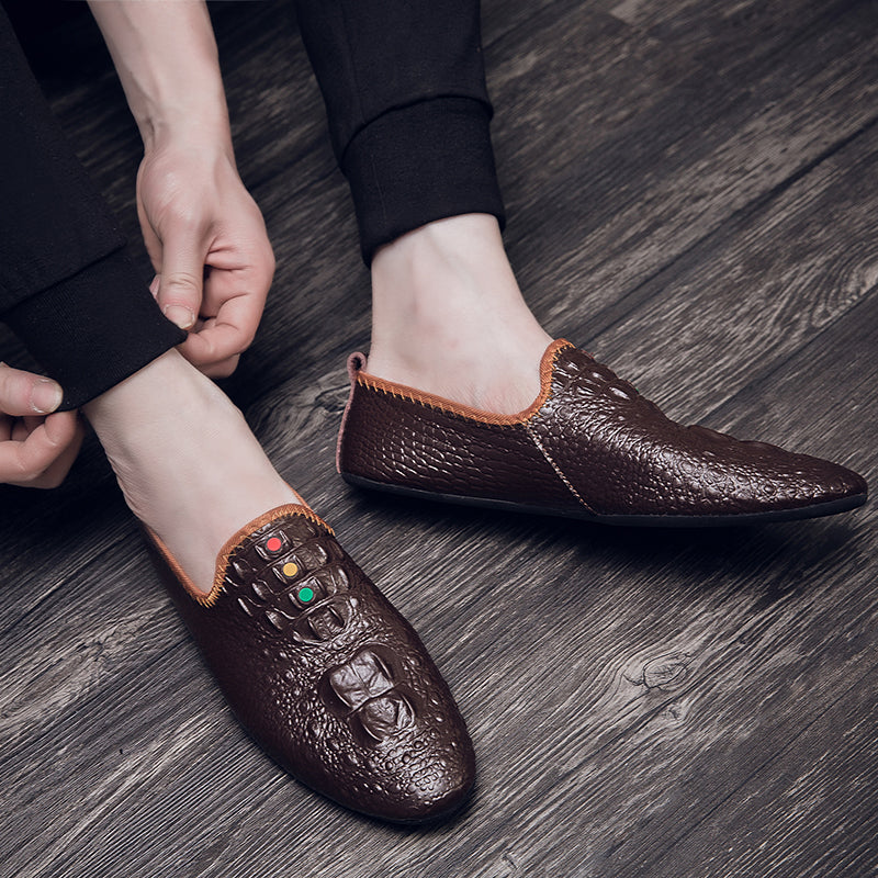 Mocassini con motivo coccodrillo da uomo, scarpe con punta affilata | 695