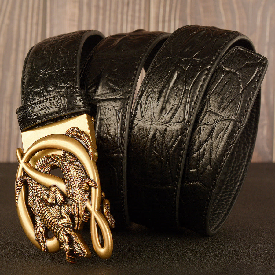 Ceinture en cuir véritable pour homme avec boucle automatique en alliage | TEY02