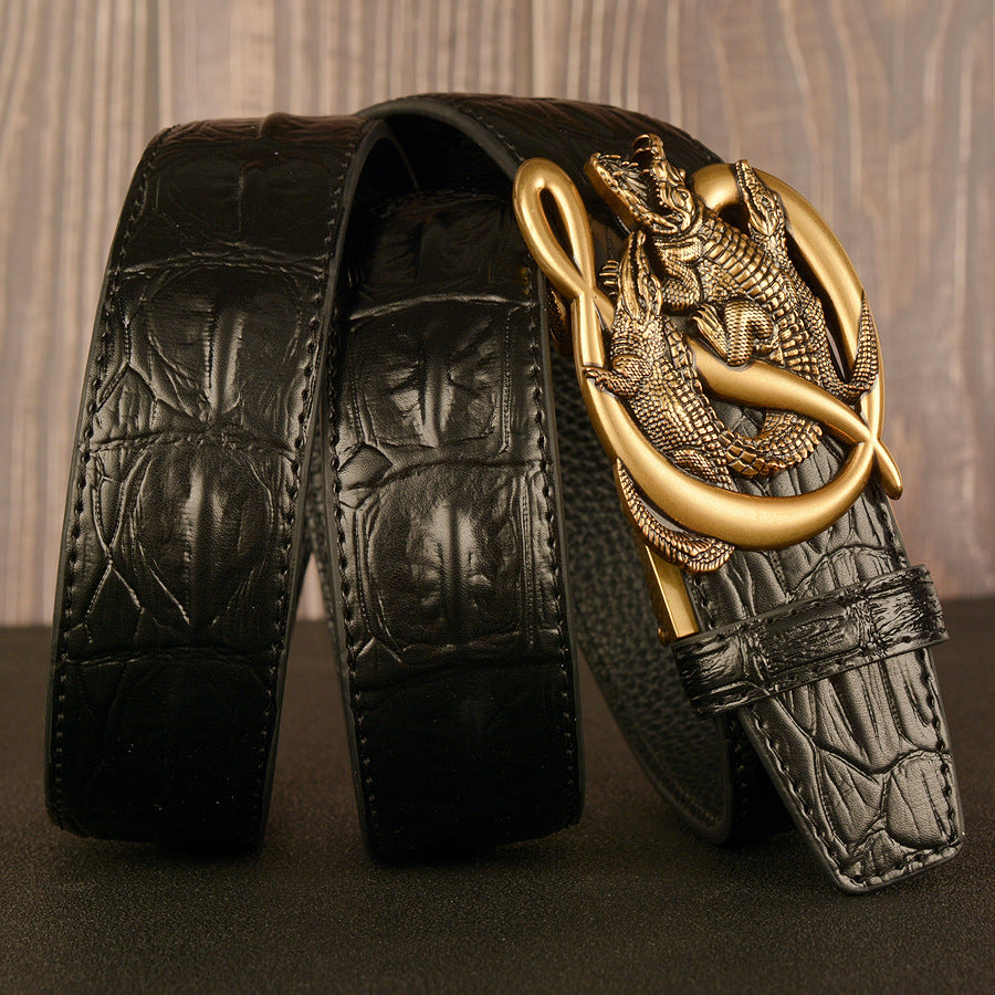 Ceinture en cuir véritable pour homme avec boucle automatique en alliage | TEY02