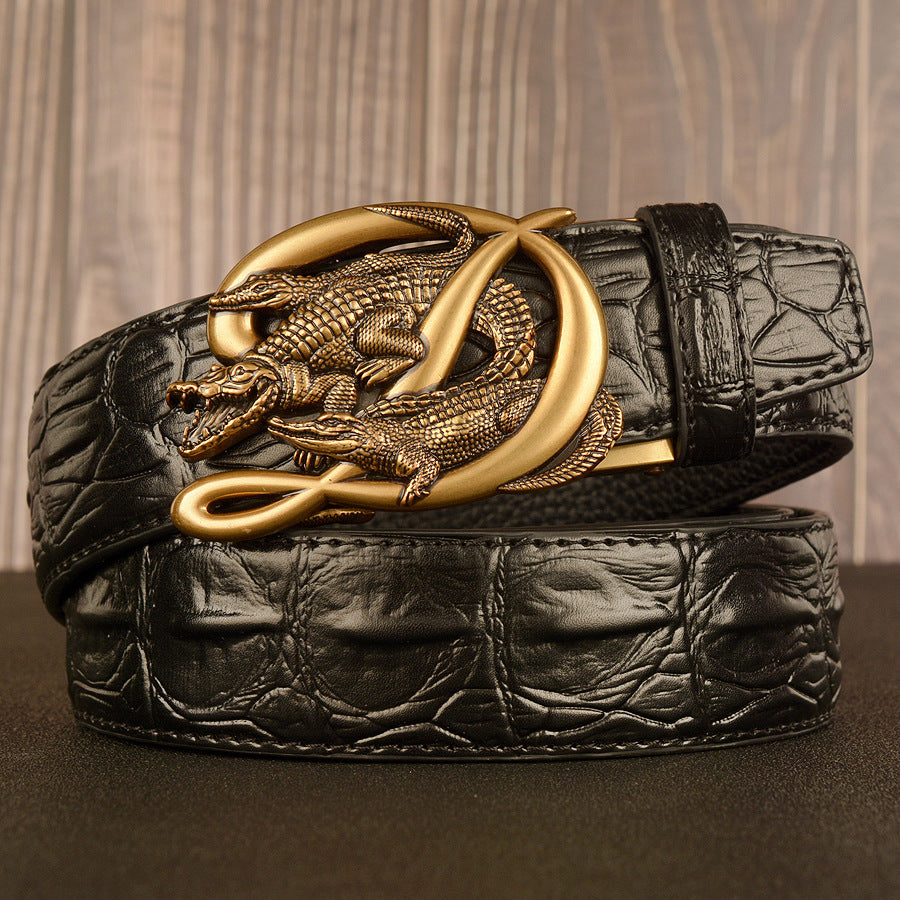 Ceinture en cuir véritable pour homme avec boucle automatique en alliage | TEY02