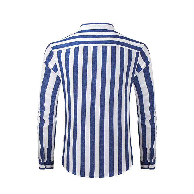 Camicie da spiaggia casual a righe in cotone e lino con bottoni a maniche lunghe da uomo | MC255371-7019