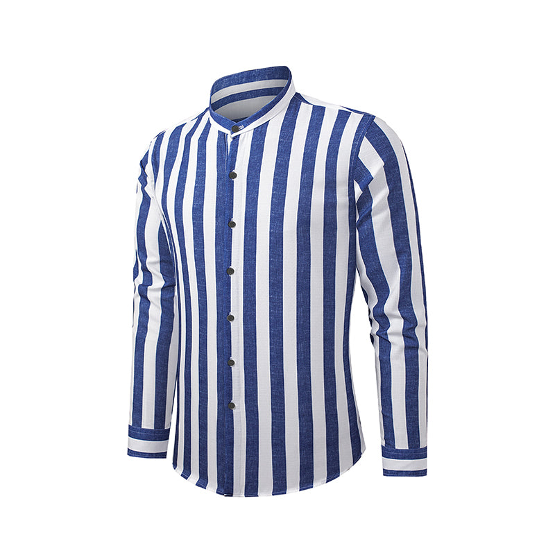 Camicie da spiaggia casual a righe in cotone e lino con bottoni a maniche lunghe da uomo | MC255371-7019