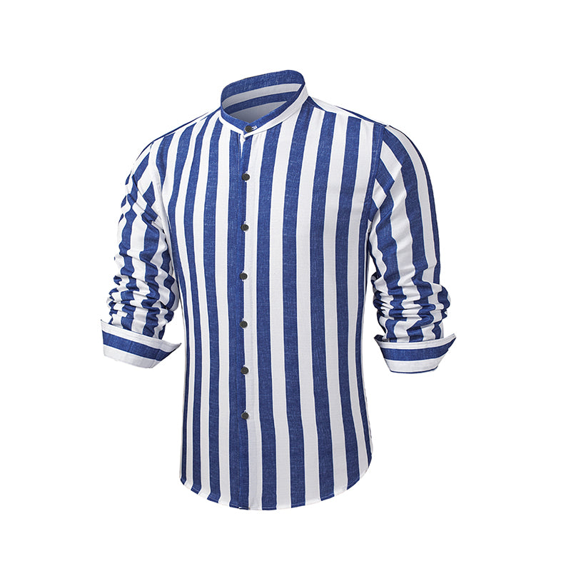Camicie da spiaggia casual a righe in cotone e lino con bottoni a maniche lunghe da uomo | MC255371-7019