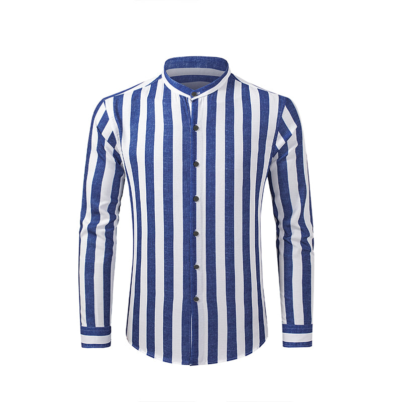 Camicie da spiaggia casual a righe in cotone e lino con bottoni a maniche lunghe da uomo | MC255371-7019